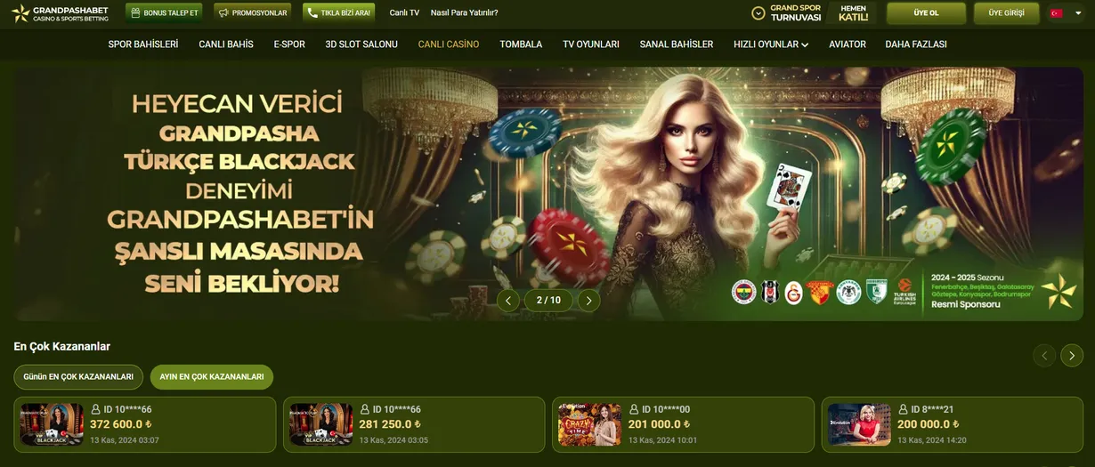 Grandpashabet Casino'da Sunulan Oyunlar 